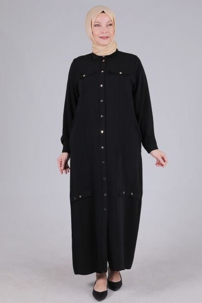 Büyük Beden Tesettür Çıtçıtlı Ferace/ Behrem