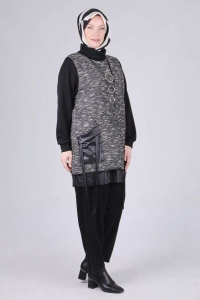 Büyük Beden Tesettür Aksesuarlı Pantolonlu Takım/BEHREM