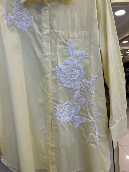 PULLU ÇİÇEK İŞLEMELİ PAMUK GÖMLEK/ GHISA