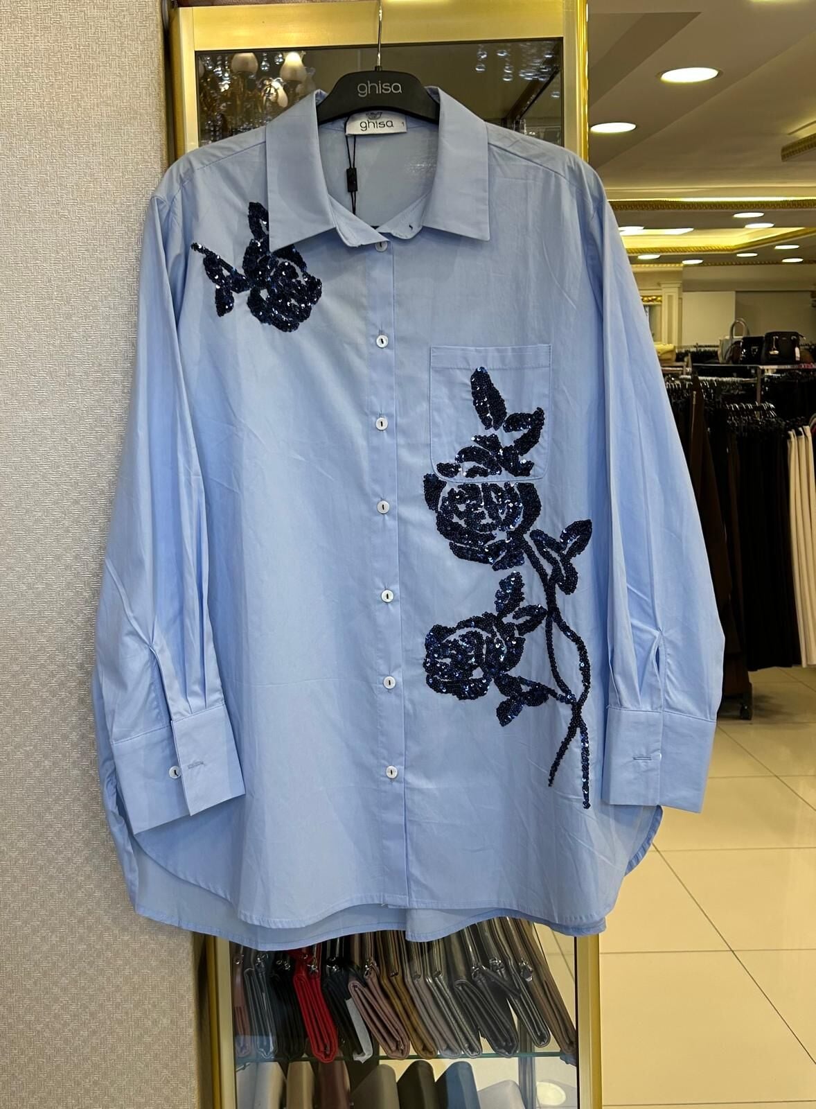 PULLU ÇİÇEK İŞLEMELİ PAMUK GÖMLEK/ GHISA