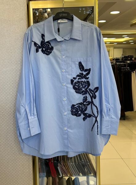 PULLU ÇİÇEK İŞLEMELİ PAMUK GÖMLEK/ GHISA