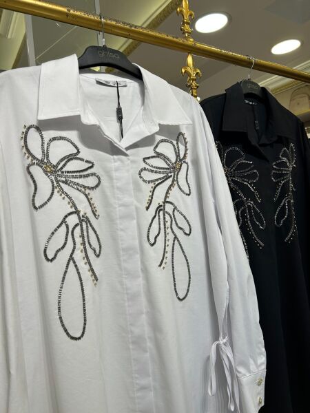 BONCUK İŞLEMELİ YANLARI BAĞLAMALI GÖMLEK /GHISA