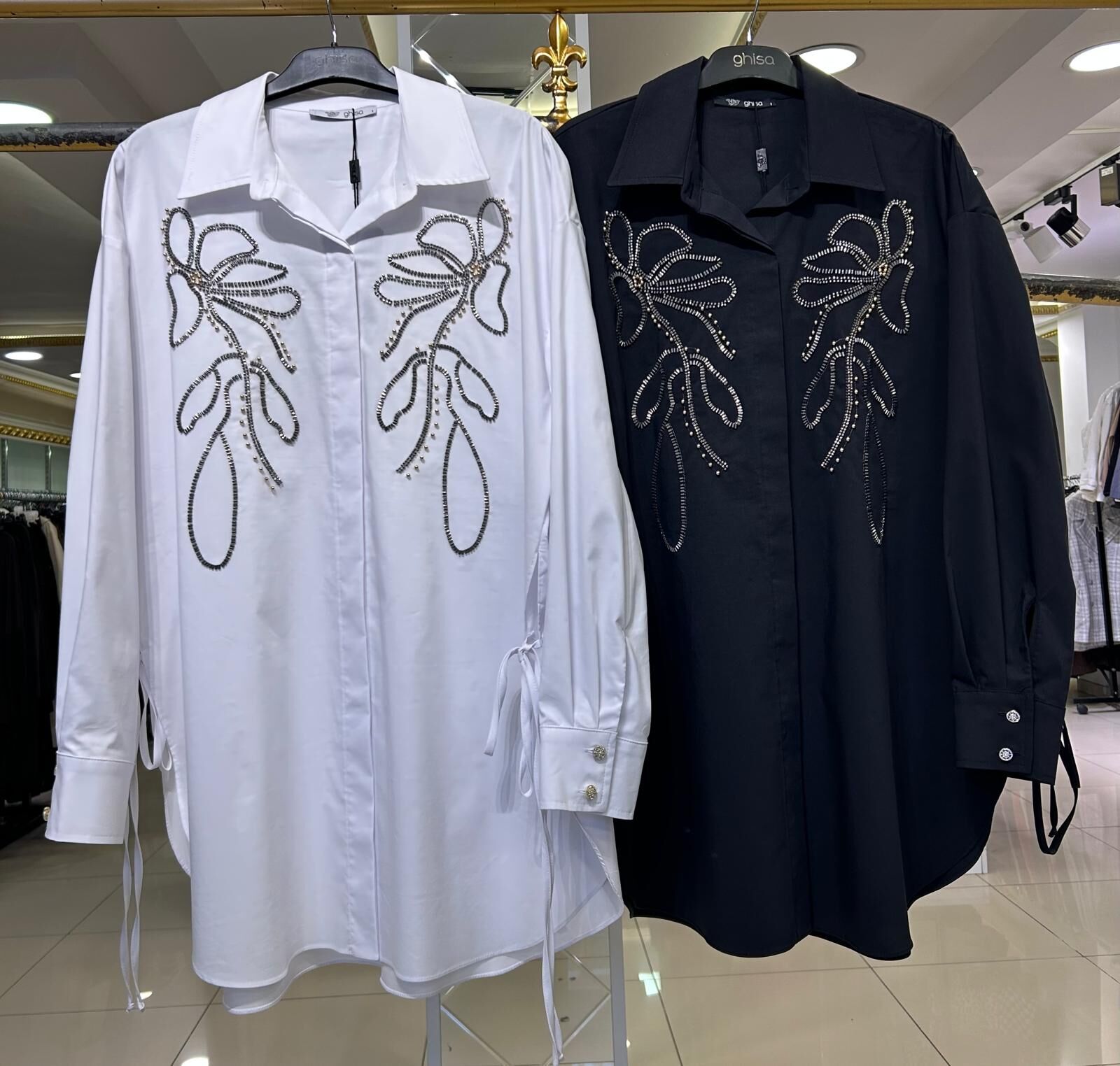 BONCUK İŞLEMELİ YANLARI BAĞLAMALI GÖMLEK /GHISA