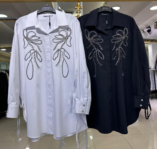 BONCUK İŞLEMELİ YANLARI BAĞLAMALI GÖMLEK /GHISA