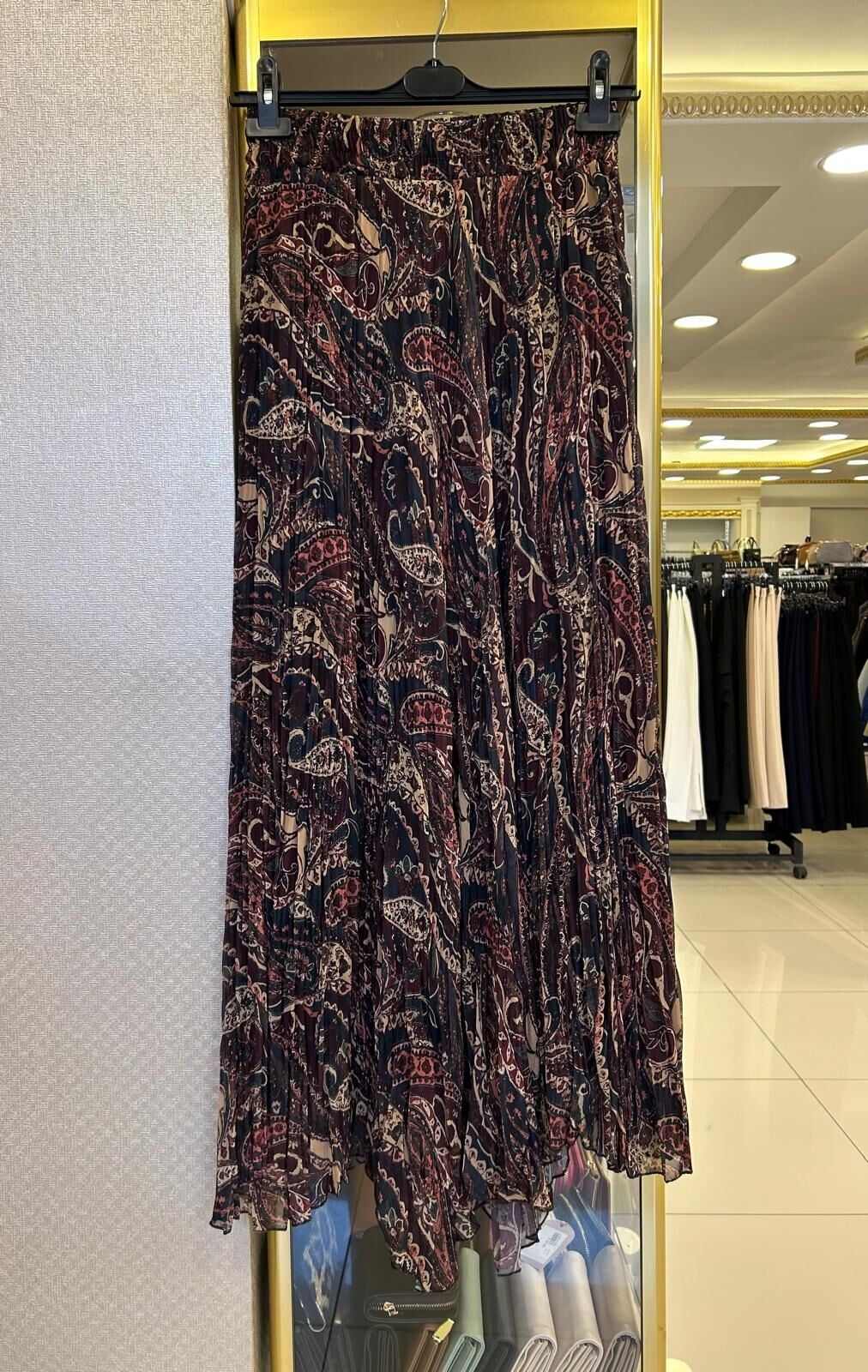 ASİMETRİK KESİM ŞAL DESEN KIRIŞTIRMA ŞİFON ETEK /SENTEZ 5817