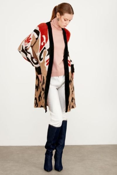 ETEK UCU LEOPAR DESENLİ HIRKA CAMEL