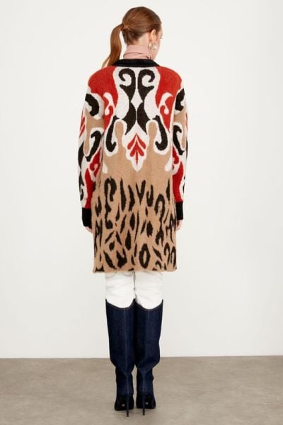 ETEK UCU LEOPAR DESENLİ HIRKA CAMEL
