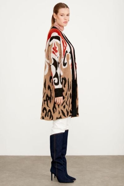 ETEK UCU LEOPAR DESENLİ HIRKA CAMEL
