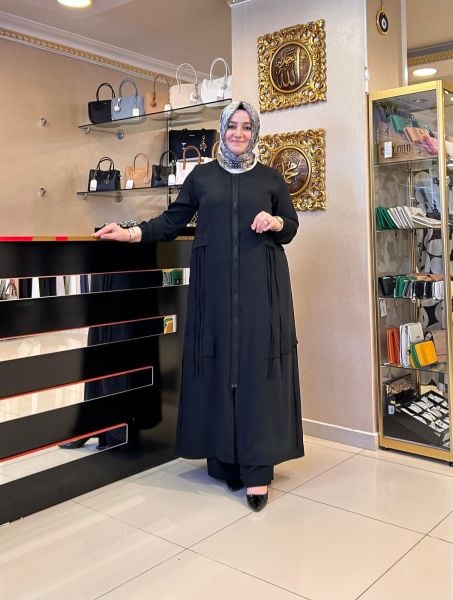 Büyük Beden Tesettür Hakim Yaka Ferace / Behrem
