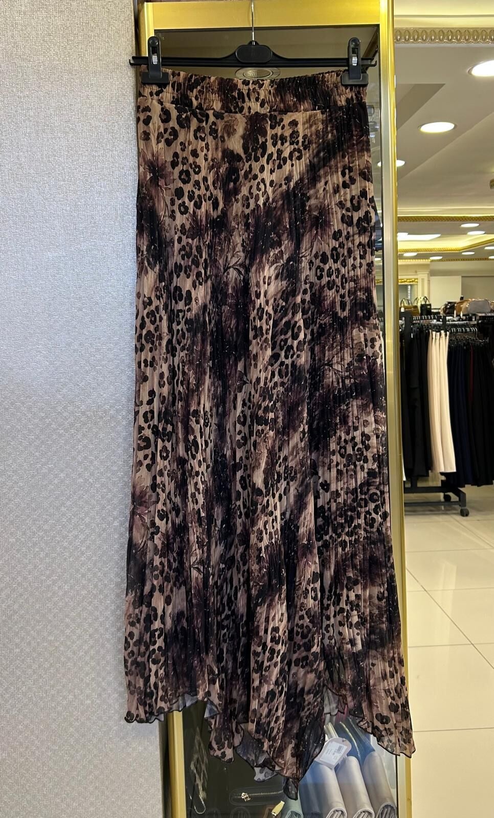 ASİMETRİK KESİM LEOPAR DESEN KIRIŞTIRMA ŞİFON ETEK /SENTEZ 5817