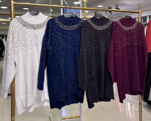 BALIKÇI YAKA BONCUK İŞLEMELİ ANGORA TUNİK /NUSS