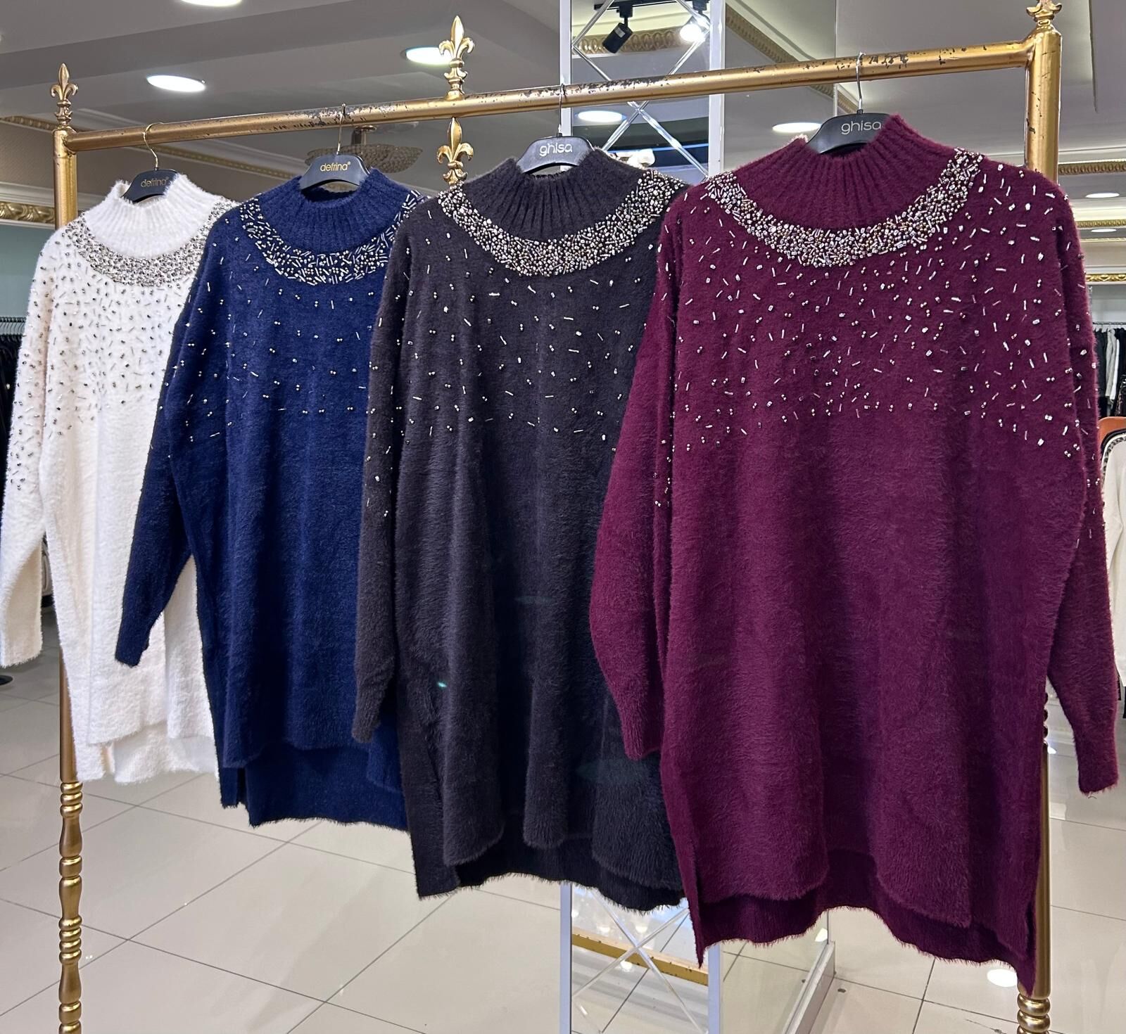 BALIKÇI YAKA BONCUK İŞLEMELİ ANGORA TUNİK /NUSS