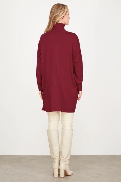 Balıkçı Yaka Oversize Basic Triko Tunik KIRMIZI