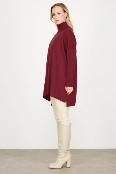Balıkçı Yaka Oversize Basic Triko Tunik KIRMIZI