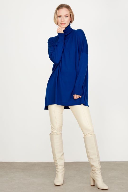 Balıkçı Yaka Oversize Basic Triko Tunik SAKS