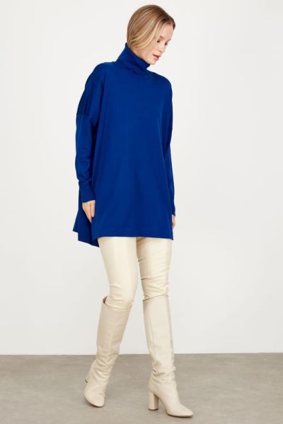 Balıkçı Yaka Oversize Basic Triko Tunik SAKS