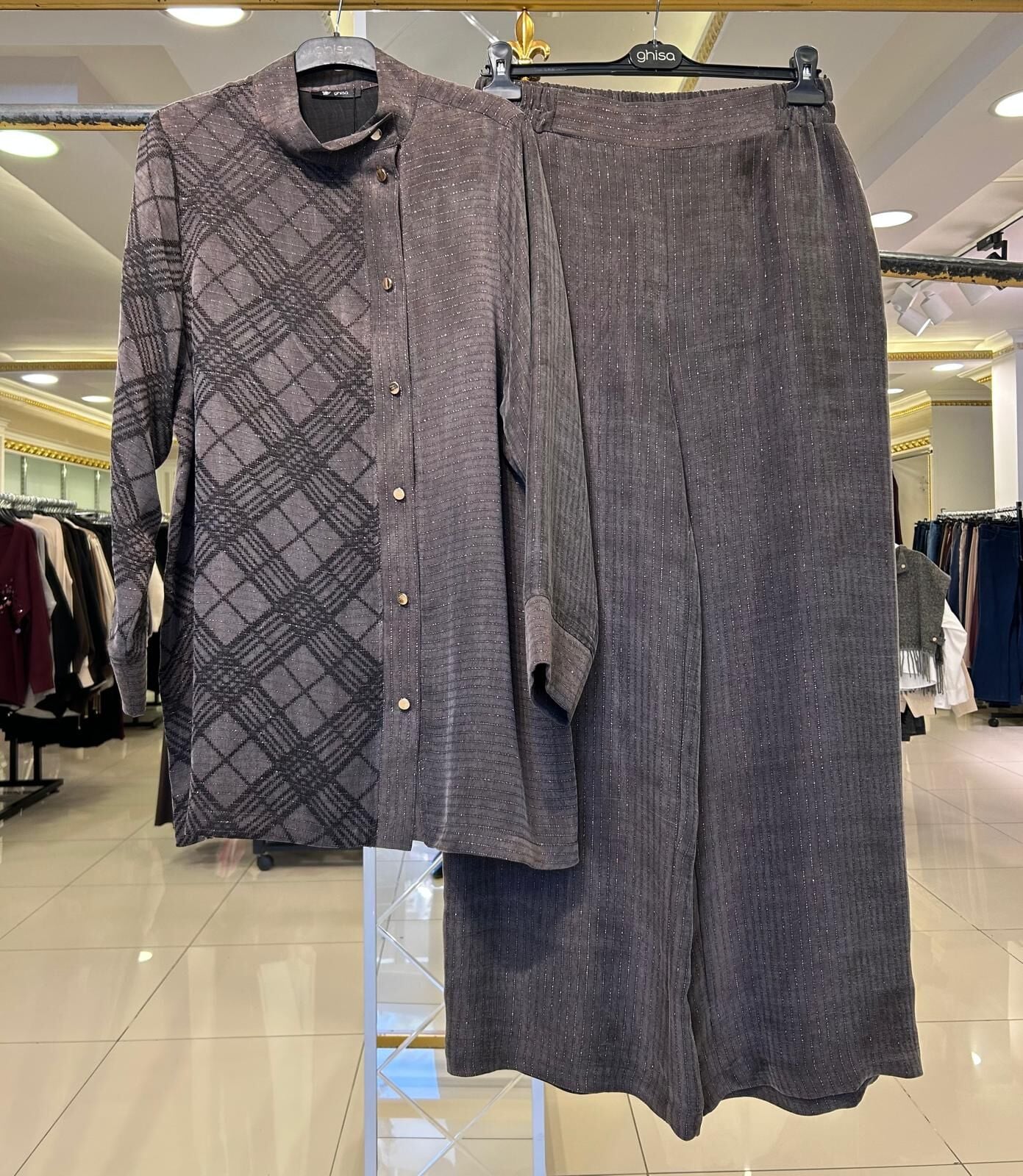 EKOSE DTY. KENDİNDEN SİMLİ PANTOLONLU TAKIM/ GHISA 9497