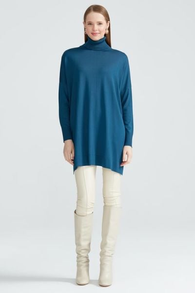 Balıkçı Yaka Oversize Basic Triko Tunik CLASSICBLUE