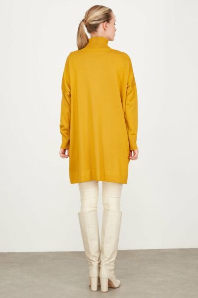 Balıkçı Yaka Oversize Basic Triko Tunik SAFRAN