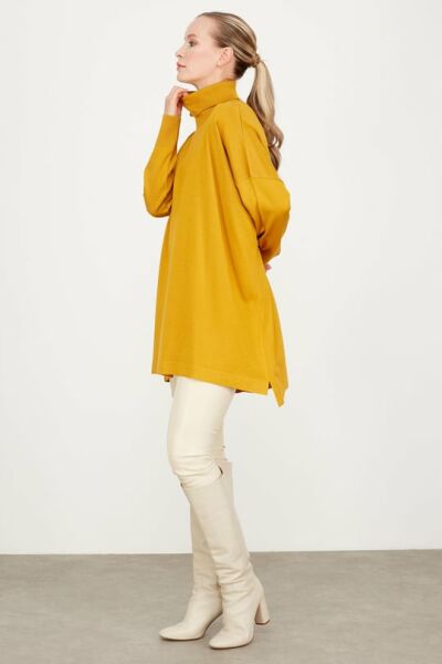 Balıkçı Yaka Oversize Basic Triko Tunik SAFRAN