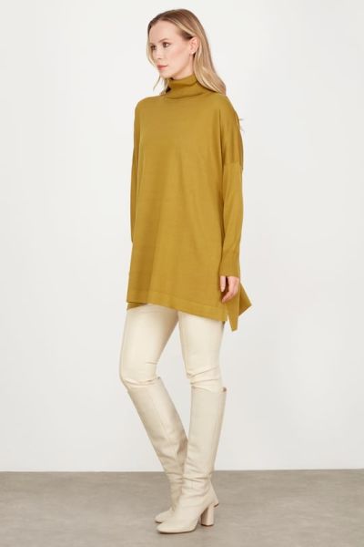 Balıkçı Yaka Oversize Basic Triko Tunik LİME