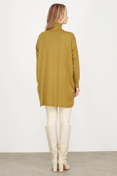 Balıkçı Yaka Oversize Basic Triko Tunik LİME