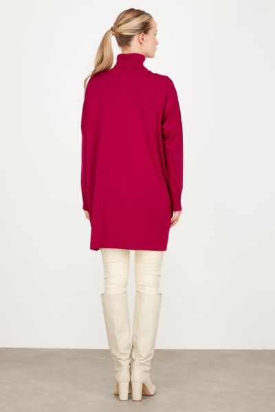Balıkçı Yaka Oversize Basic Triko Tunik FUŞYA