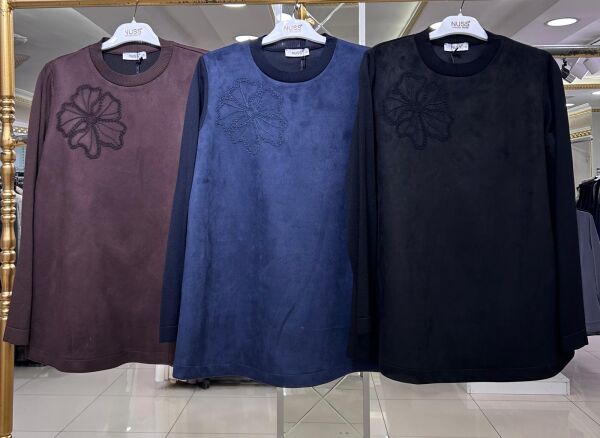 MERSERİZE KOMBİNLİ NUBUK KUMAŞ TUNİK/NUSS