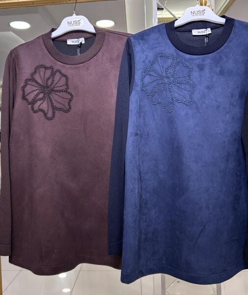 MERSERİZE KOMBİNLİ NUBUK KUMAŞ TUNİK/NUSS