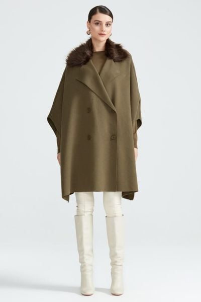 YAKASI KÜRK DTY. DÜĞMELİ PANÇO/TIĞTRİKO