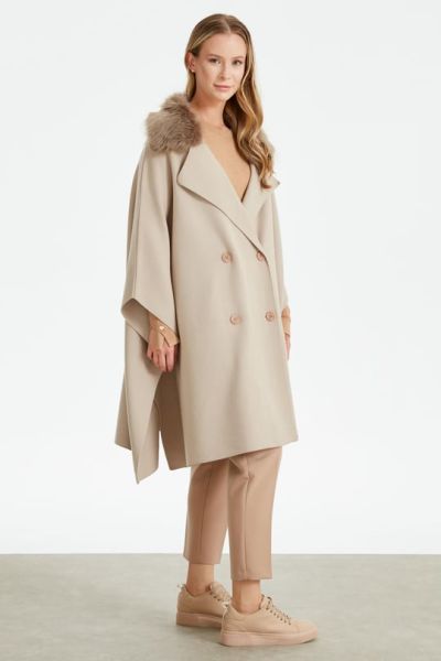 YAKASI KÜRK DTY. DÜĞMELİ PANÇO/TIĞTRİKO