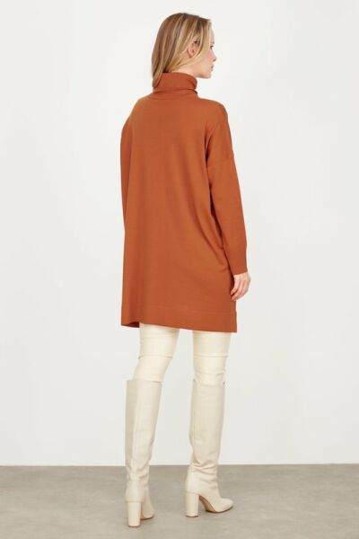 Balıkçı Yaka Oversize Basic Triko Tunik ORANJ