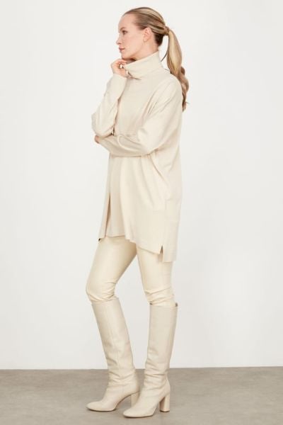 Balıkçı Yaka Oversize Basic Triko Tunik BEJ