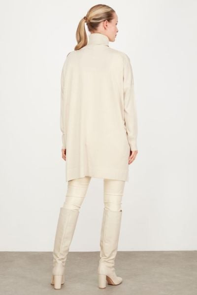 Balıkçı Yaka Oversize Basic Triko Tunik BEJ