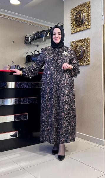 LEOPAR DESENLİ BROŞ DTY. SATEN ELBİSE/GHISA