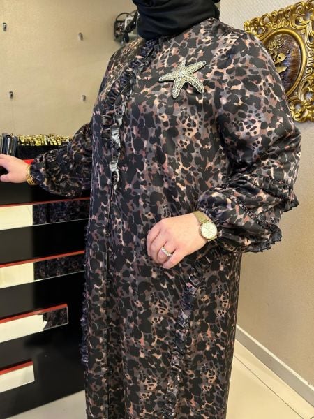 LEOPAR DESENLİ BROŞ DTY. SATEN ELBİSE/GHISA