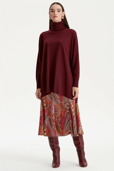 Balıkçı Yaka Oversize Basic Triko Tunik MÜRDÜM