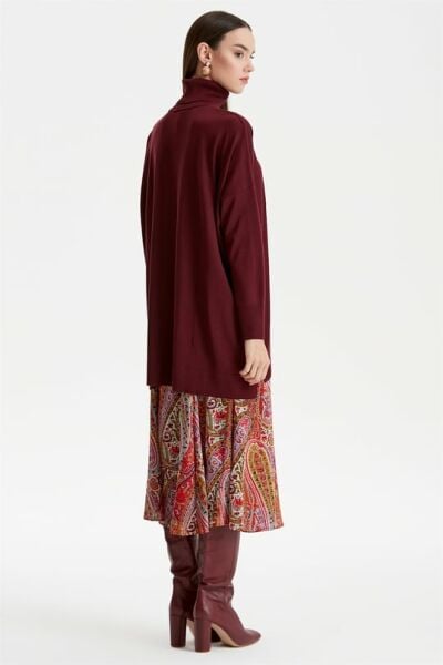 Balıkçı Yaka Oversize Basic Triko Tunik MÜRDÜM