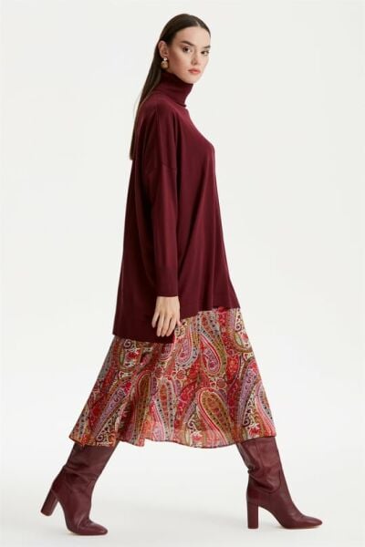 Balıkçı Yaka Oversize Basic Triko Tunik MÜRDÜM