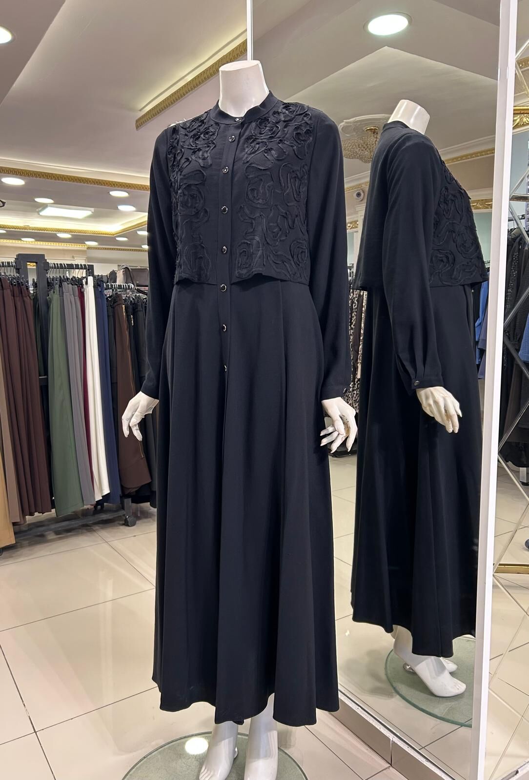 ÜZERİ NAKIŞ DTY. DÜĞMELİ MODAL ELBİSE /SEÇİL