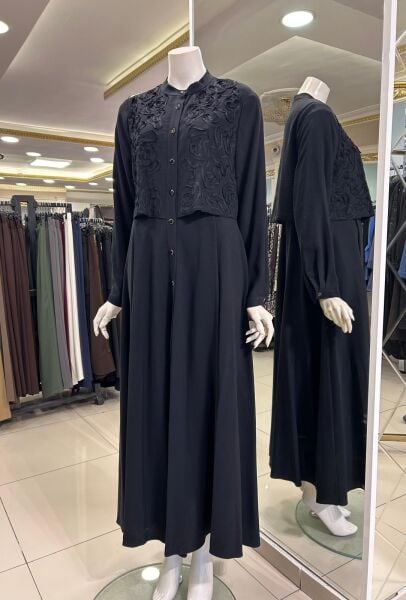 ÜZERİ NAKIŞ DTY. DÜĞMELİ MODAL ELBİSE /SEÇİL