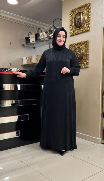 KENDİNDEN DESENLİ REGLAN KOL CUPRA ELBİSE/ DEFRİNA