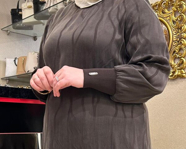 KENDİNDEN DESENLİ REGLAN KOL CUPRA ELBİSE/ DEFRİNA