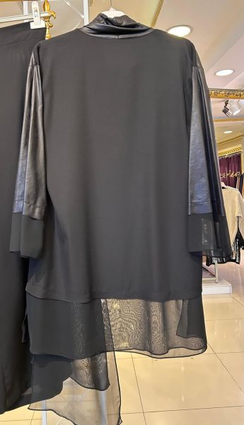 ŞİFON VE DERİ DTY İŞLEMELİ TUNİK PANTOLON TAKIM/MÜSEMMA