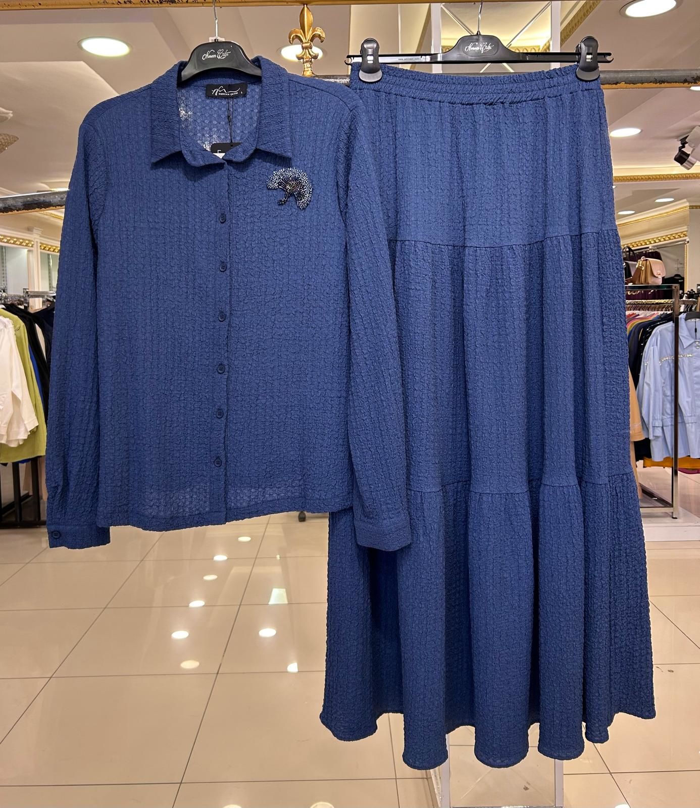 BONCUK İŞLEMELİ GOFRE KUMAŞ ETEKLİ TAKIM/NURCAN ÇETİN