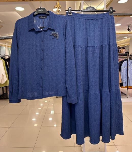 BONCUK İŞLEMELİ GOFRE KUMAŞ ETEKLİ TAKIM/NURCAN ÇETİN