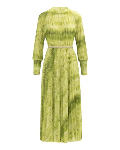 DİK YAKA KEMERLİ UZUN KOL ELBİSE/ Seçil