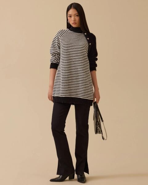 ÇİZGİLİ KALP DÜĞMELİ ANGORA TUNİK/ SEÇİL