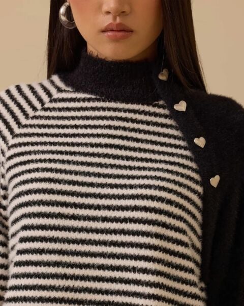 ÇİZGİLİ KALP DÜĞMELİ ANGORA TUNİK/ SEÇİL