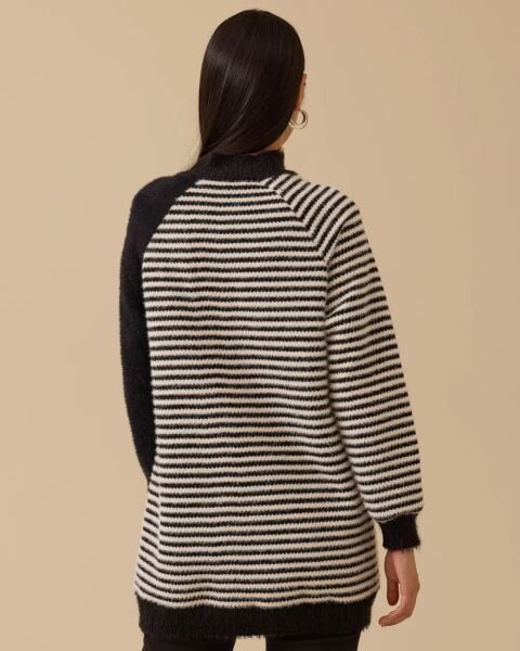 ÇİZGİLİ KALP DÜĞMELİ ANGORA TUNİK/ SEÇİL